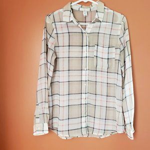 Old Navy sheer button down plaid blouse - Small